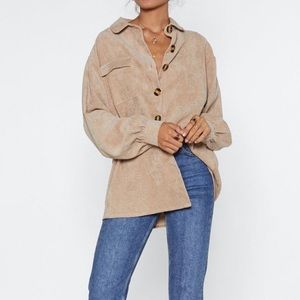 NastyGal Stone/Beige Corduroy Oversized Button Down